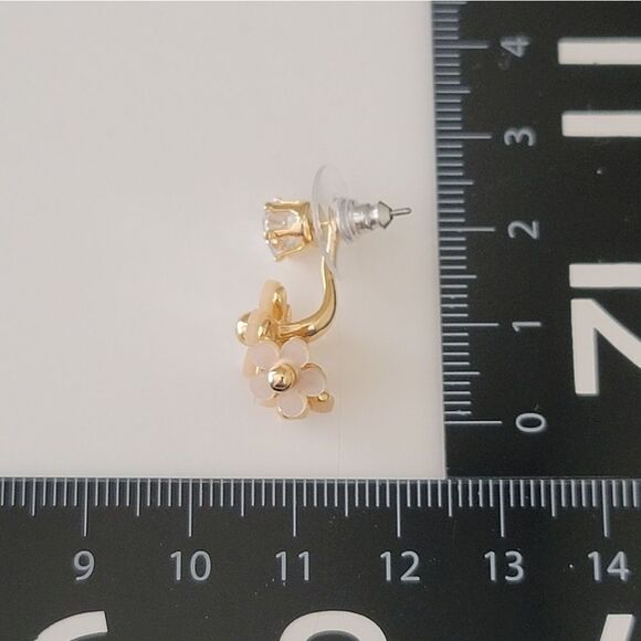 Earrings Floral Crystal Gold Tone Wear 2 Ways Earrings #1100 - Picture 6 of 10